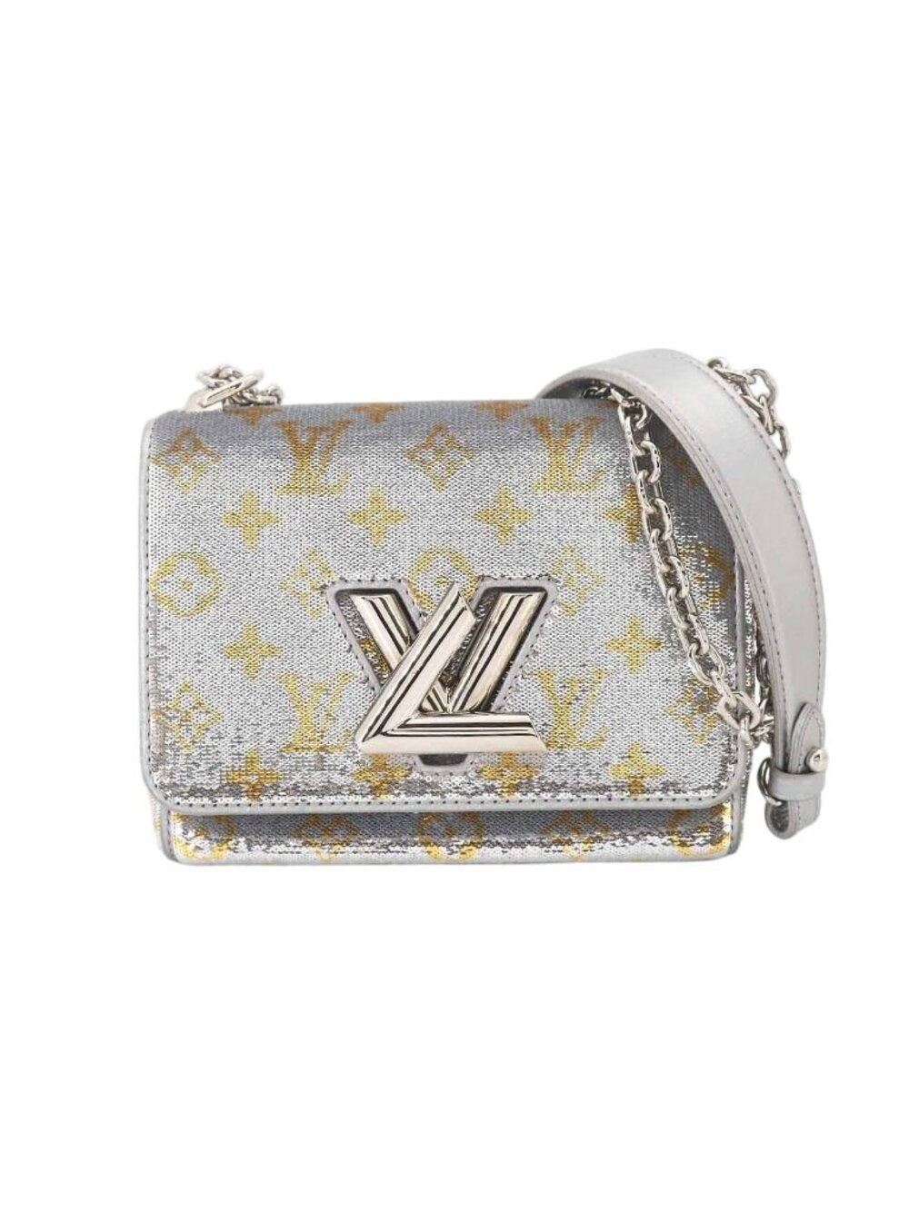 Louis Vuitton Monogram Sequin Twist PM Chain Shoulder Bag Silver